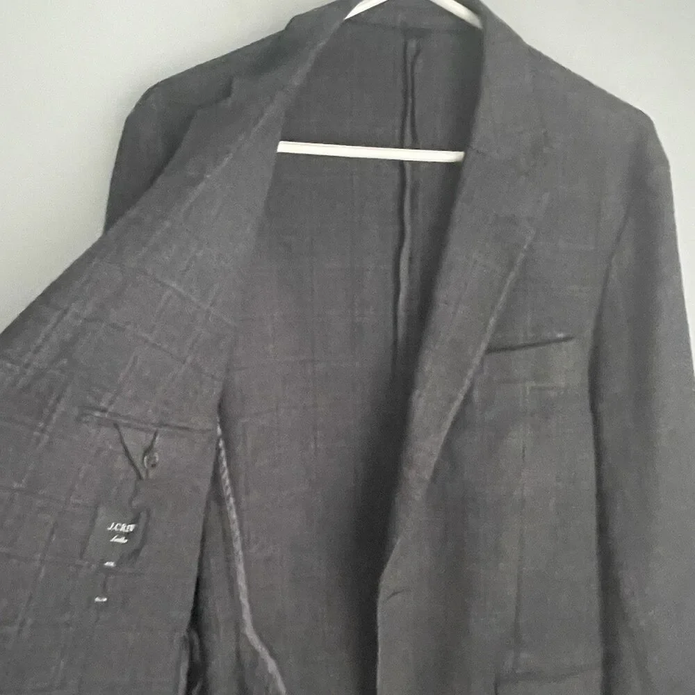 J. Crew Ludlow Blazer Size 40L Long Slim Fit Windowpane Wool Blend Unstructured